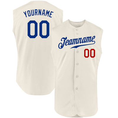 Custom Cream Royal-Red Authentic Sleeveless Baseball Jersey