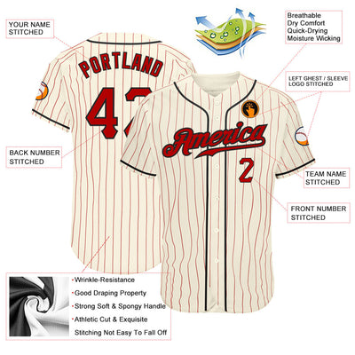 Custom Cream Red Pinstripe Red-Black Authentic Baseball Jersey - Owls Matrix LTD