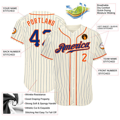 Custom Cream Royal Pinstripe Royal-Orange Authentic Baseball Jersey - Owls Matrix LTD