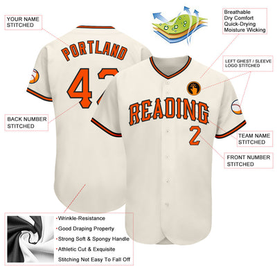 Custom Cream Orange-Black Authentic Baseball Jersey - Owls Matrix LTD