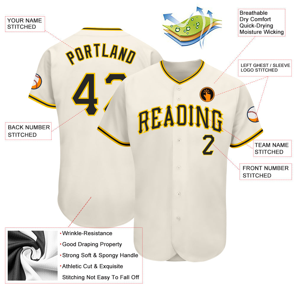 Custom Cream Black-Gold Authentic Baseball Jersey - Owls Matrix LTD