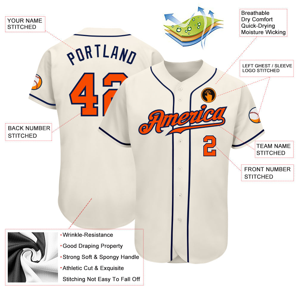Custom Cream Orange-Navy Authentic Baseball Jersey - Owls Matrix LTD