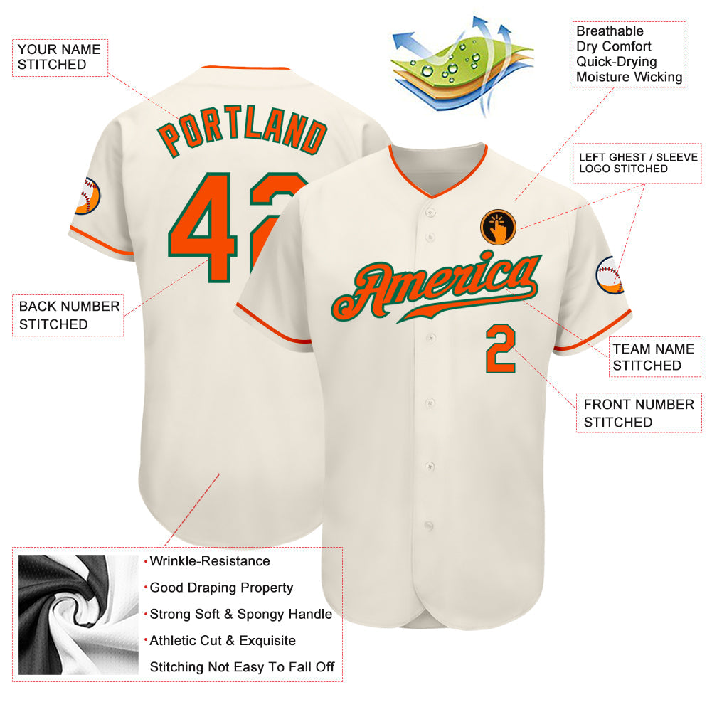 Custom Cream Orange-Kelly Green Authentic Baseball Jersey - Owls Matrix LTD