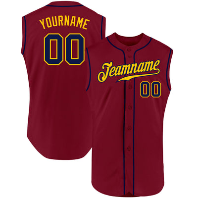 Custom Crimson Navy-Gold Authentic Sleeveless Baseball Jersey