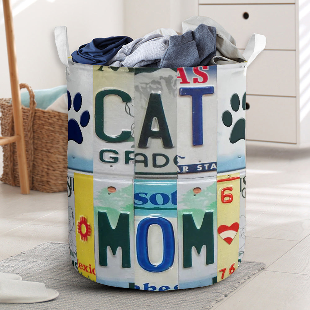 Cat Mom Live Love License Plate - Laundry Basket - Owls Matrix LTD