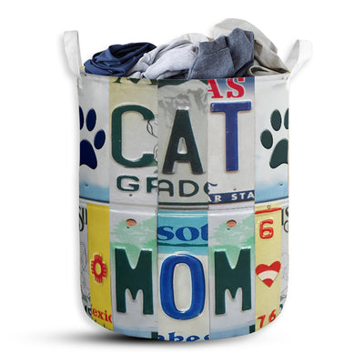 S: 17.72”x13.78” (45x35 cm) Cat Mom Live Love License Plate - Laundry Basket - Owls Matrix LTD