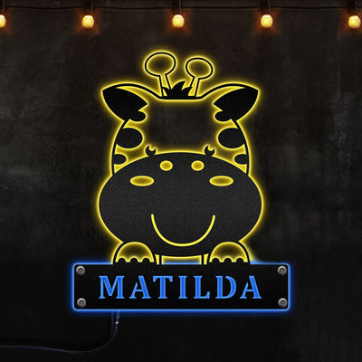 Cute Giraffe For Kid Room Personalized - Two Colours Led Lights Metal - Owls Matrix LTD