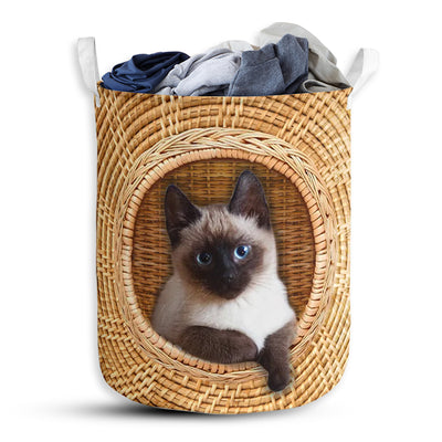 Cat Cute Siamese Cat Bamboo Wave - Laundry Basket - Owls Matrix LTD