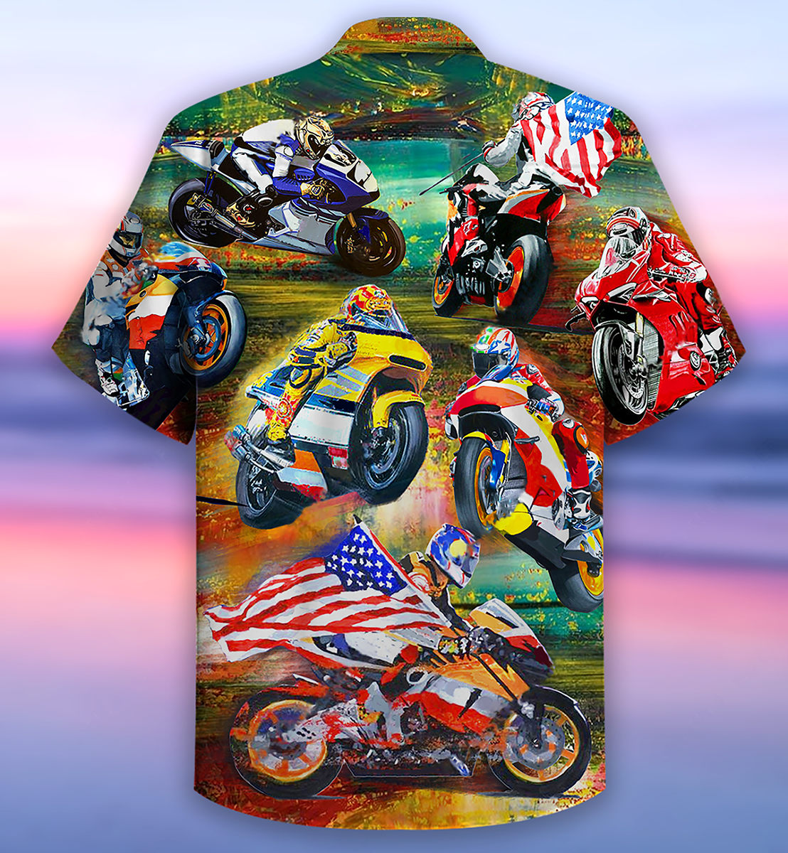 Motorcycle Racing America Flag - Hawaiian Shirt - Owls Matrix LTD