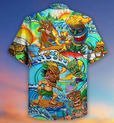 Tiki Aloha Tiki Surfing Into The Sunset - Hawaiian Shirt - Owls Matrix LTD