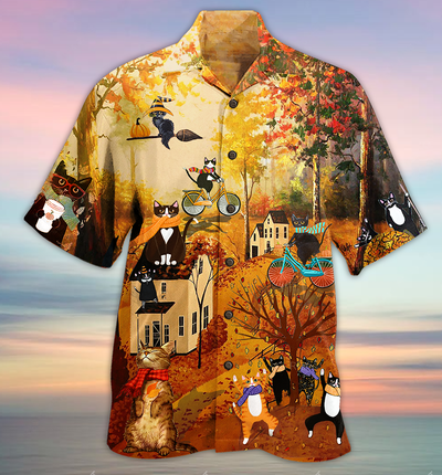 Cat Happy Fall Y'All Cat - Hawaiian Shirt - Owls Matrix LTD