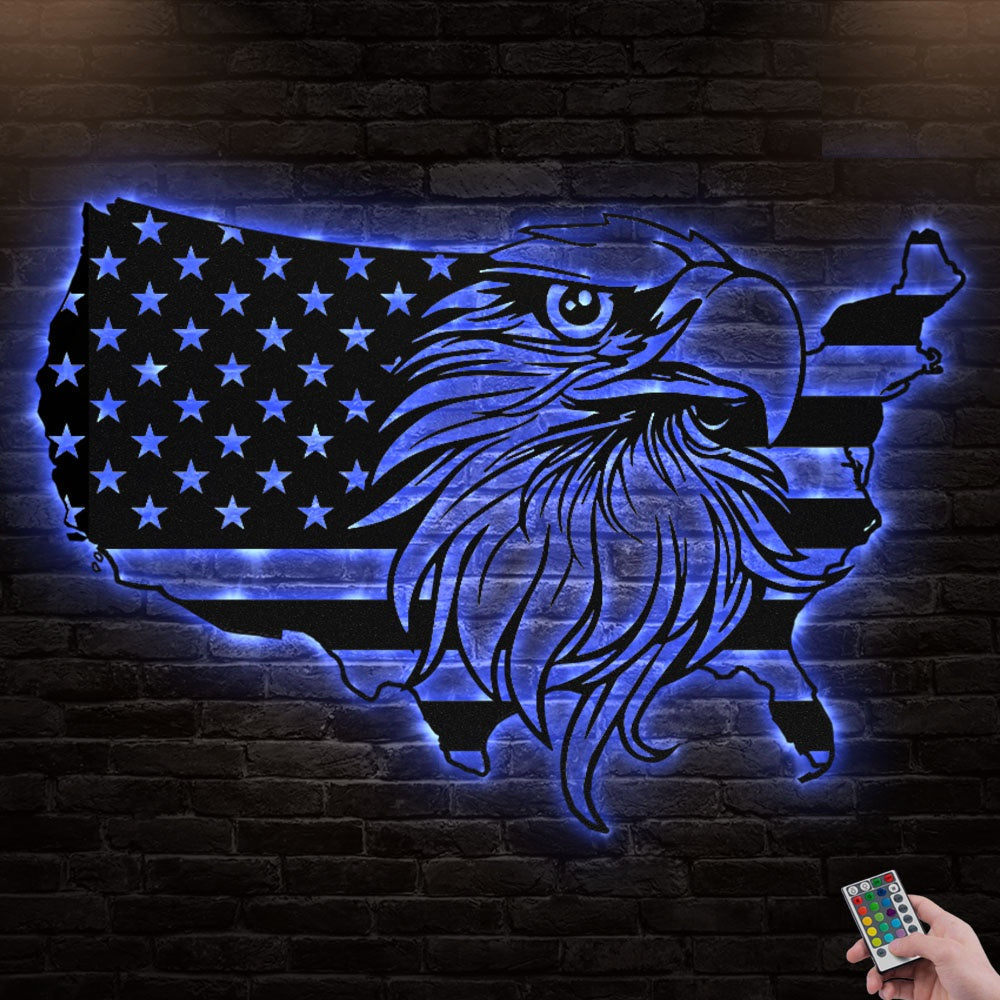 12"x12" Eagle American US Flag - Led Light Metal - Owls Matrix LTD