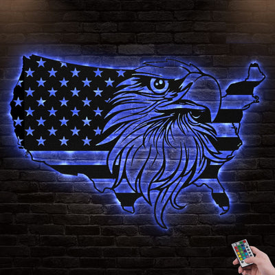 12"x12" Eagle American US Flag - Led Light Metal - Owls Matrix LTD