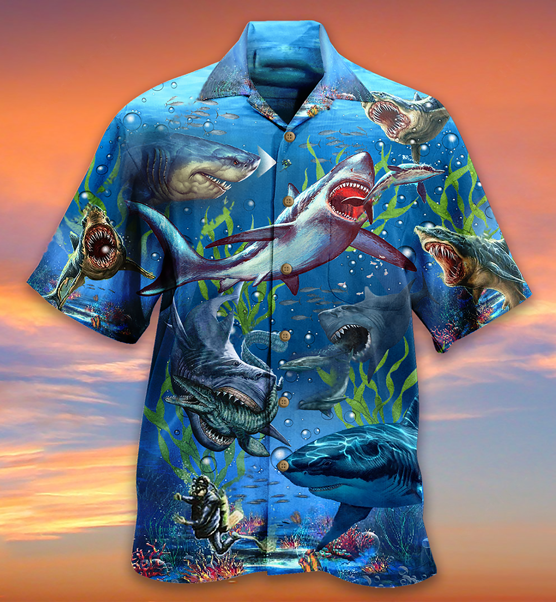 Shark What If Megalodon Was Alive - Hawaiian Shirt - Owls Matrix LTD