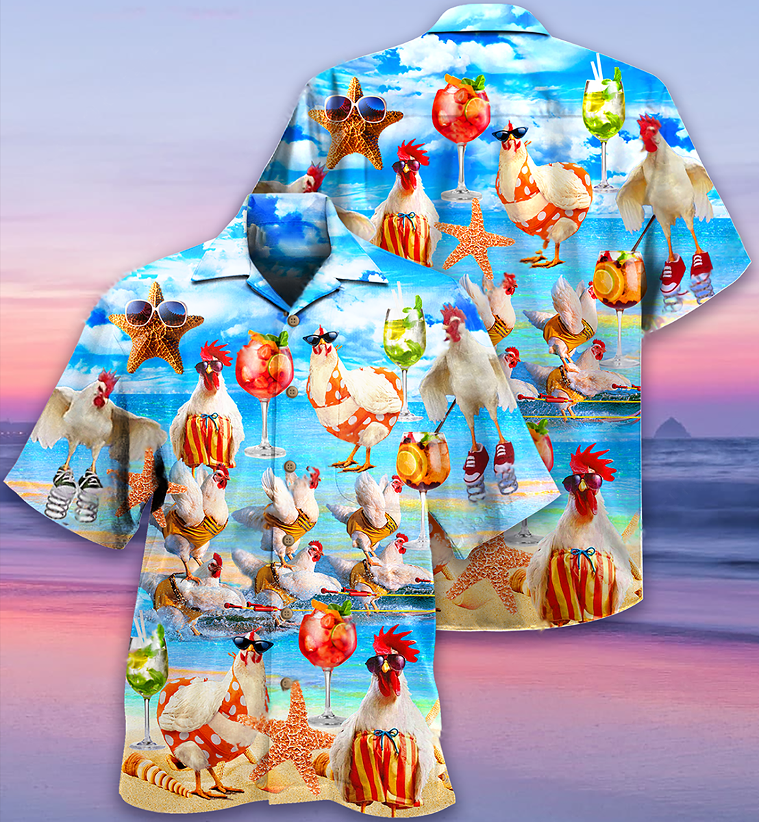 Chicken On The Beach Love Summer - Hawaiian Shirt - Owls Matrix LTD
