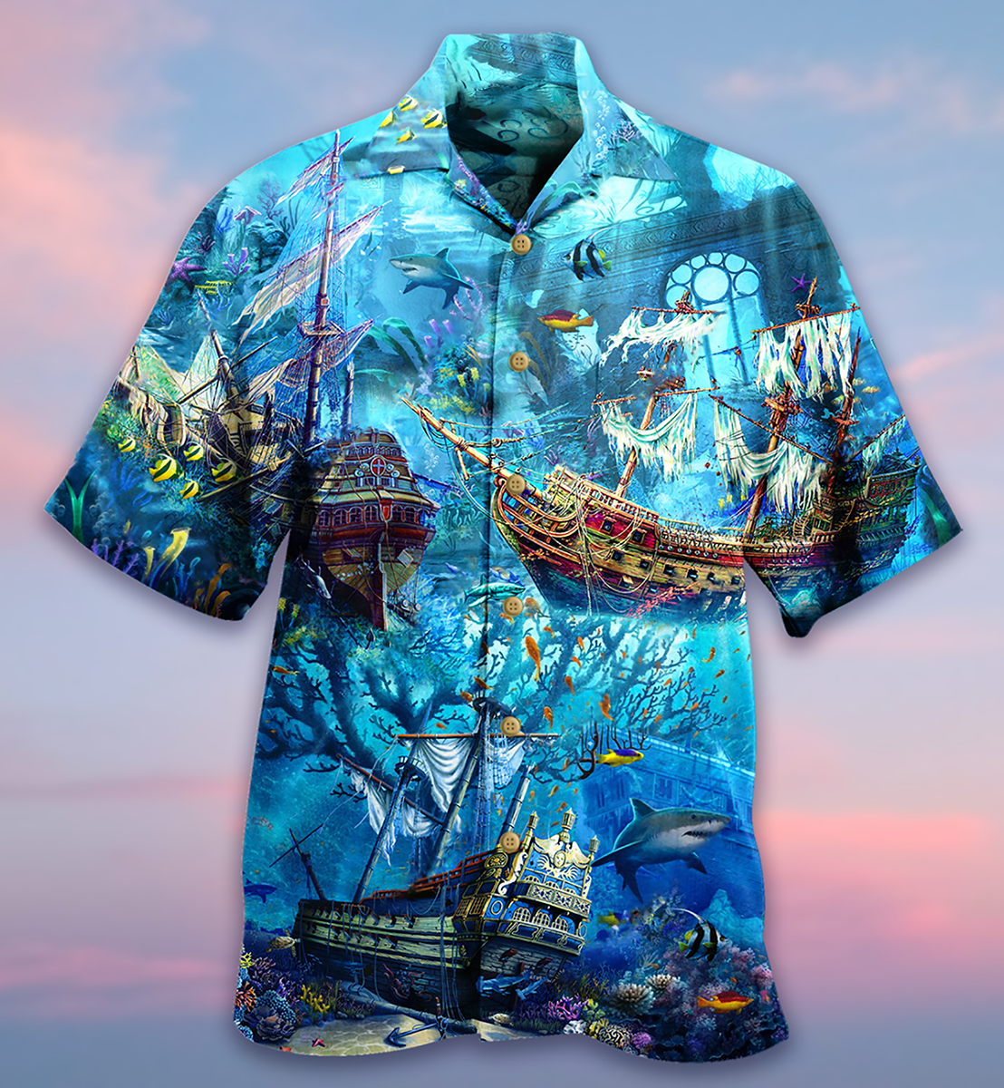 Ship Underwater Treasures The Forgotten Ship - Hawaiian Shirt - Owls Matrix LTD