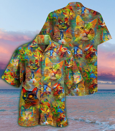 Cat Beautiful Colorful Painting - Hawaiian Shirt - Owls Matrix LTD