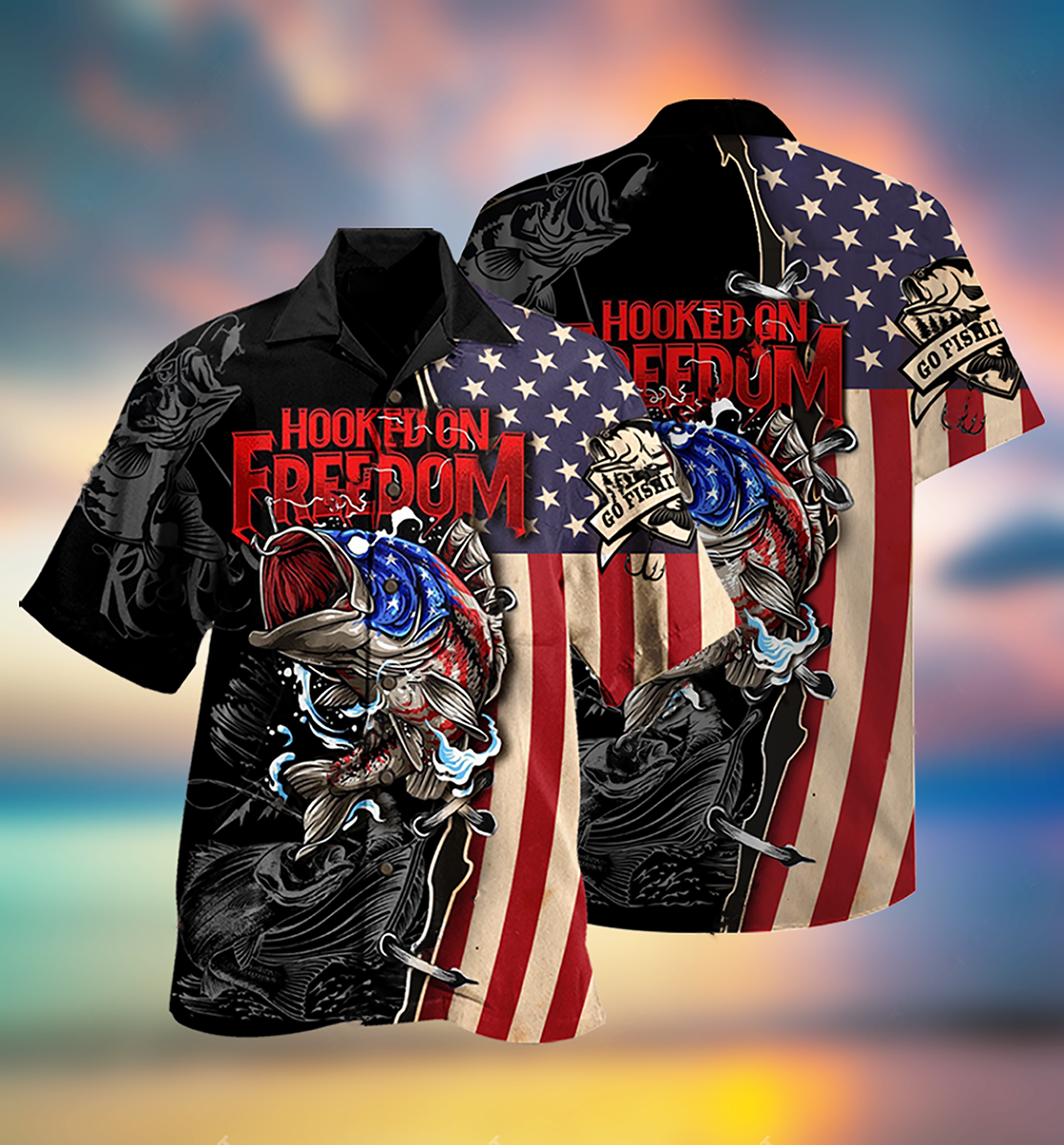 Fishing Hooked On Freedom America Freedom - Hawaiian Shirt - Owls Matrix LTD