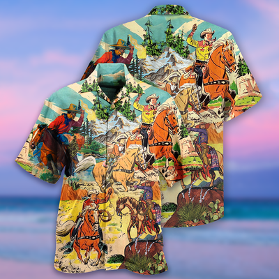 Cowboy Real Men Ride Horses Cool - Hawaiian Shirt - Owls Matrix LTD