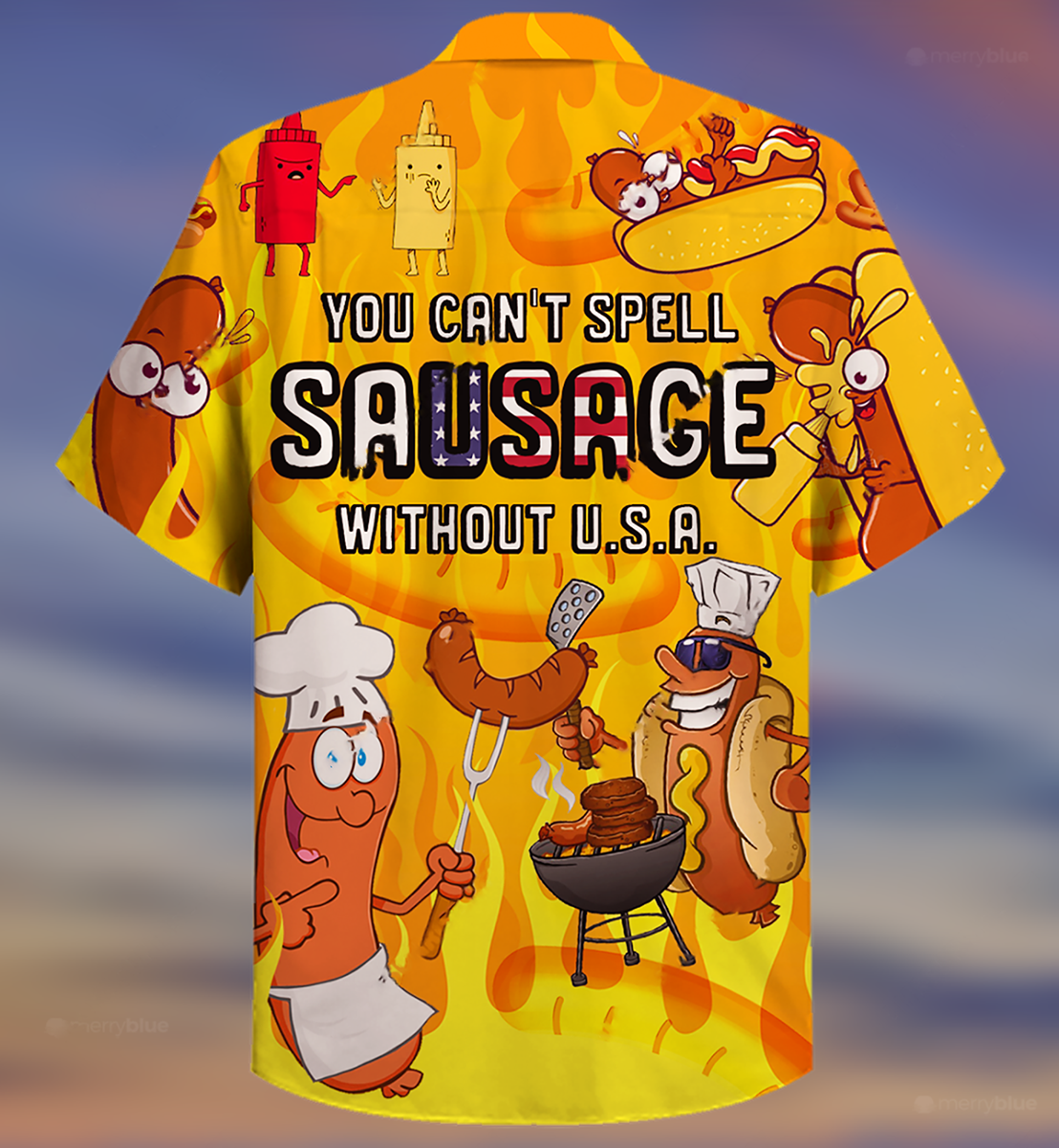 Food You Can't Spell Sausage Without USA Funny - Hawaiian Shirt - Owls Matrix LTD