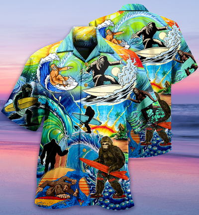 Bigfoot Loves Cool Surfing - Hawaiian Shirt - Owls Matrix LTD