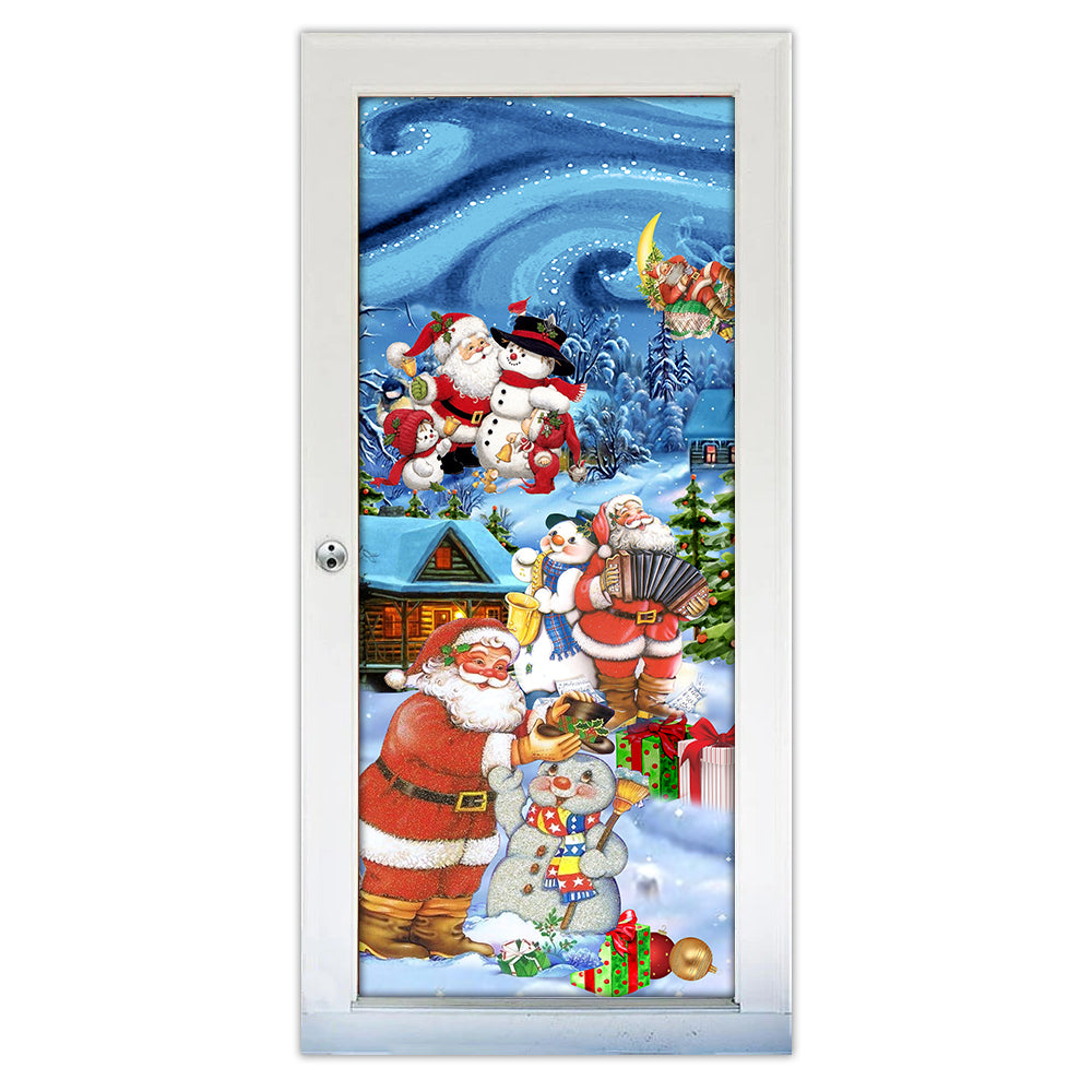 S (29.5''x78.7'') Christmas Santa And Snowman Best Friends - Door Cover - Owls Matrix LTD