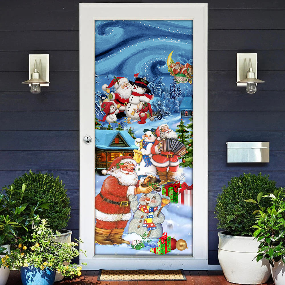 Christmas Santa And Snowman Best Friends - Door Cover - Owls Matrix LTD