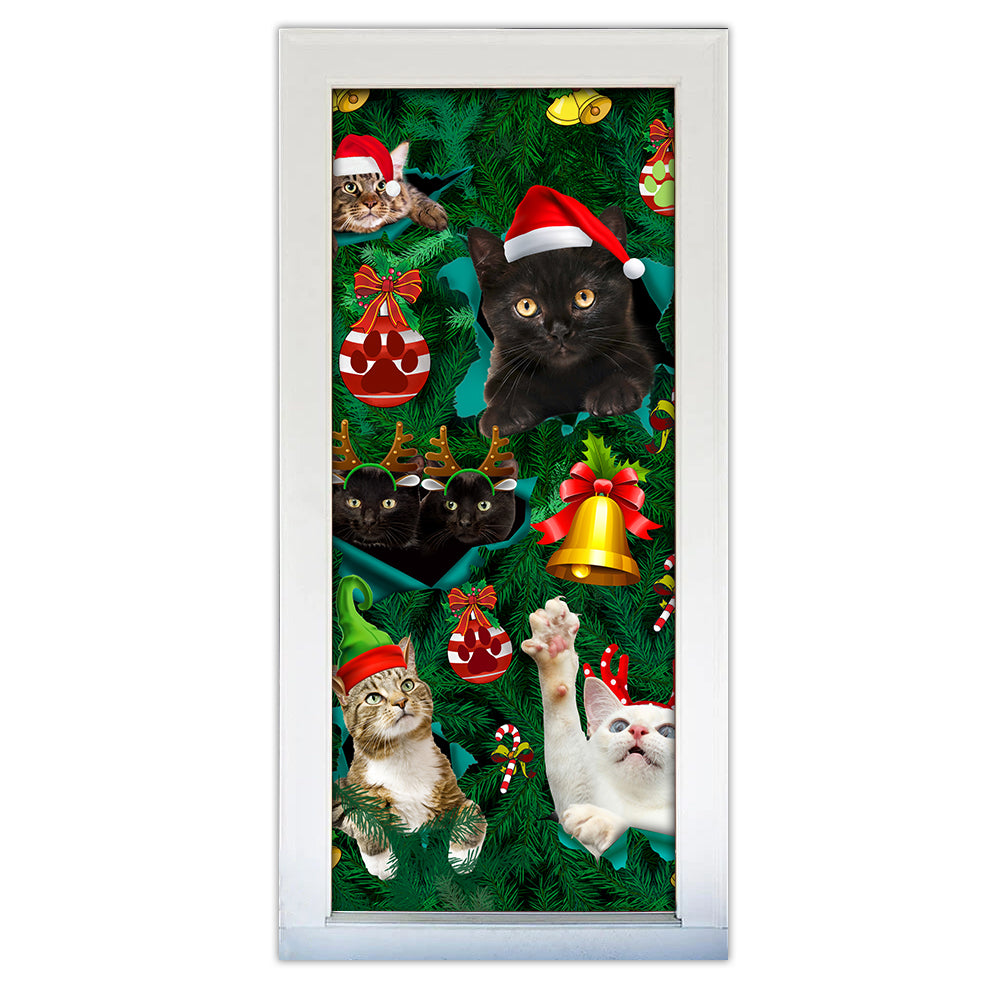 S (29.5''x78.7'') Christmas Cats Meowy Mas Christmas - Door Cover - Owls Matrix LTD