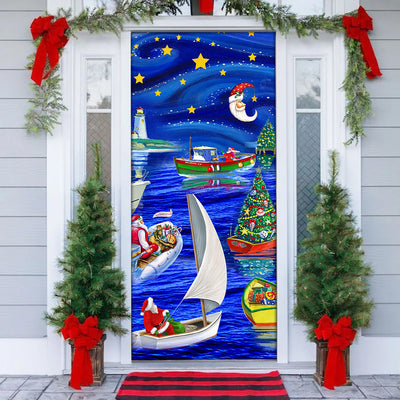 Christmas Boat Merry Christmas Coming - Door Cover - Owls Matrix LTD