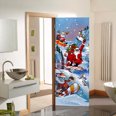 Christmas Close To Heaven Down To Earth Snowboarding - Door Cover - Owls Matrix LTD