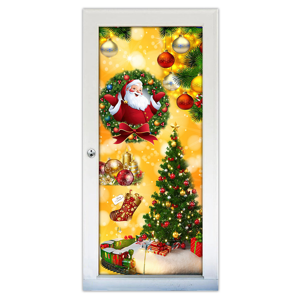 S (29.5''x78.7'') Christmas Tree Yellow Santa Claus - Door Cover - Owls Matrix LTD