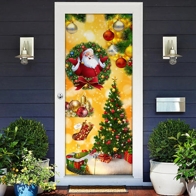 Christmas Tree Yellow Santa Claus - Door Cover - Owls Matrix LTD