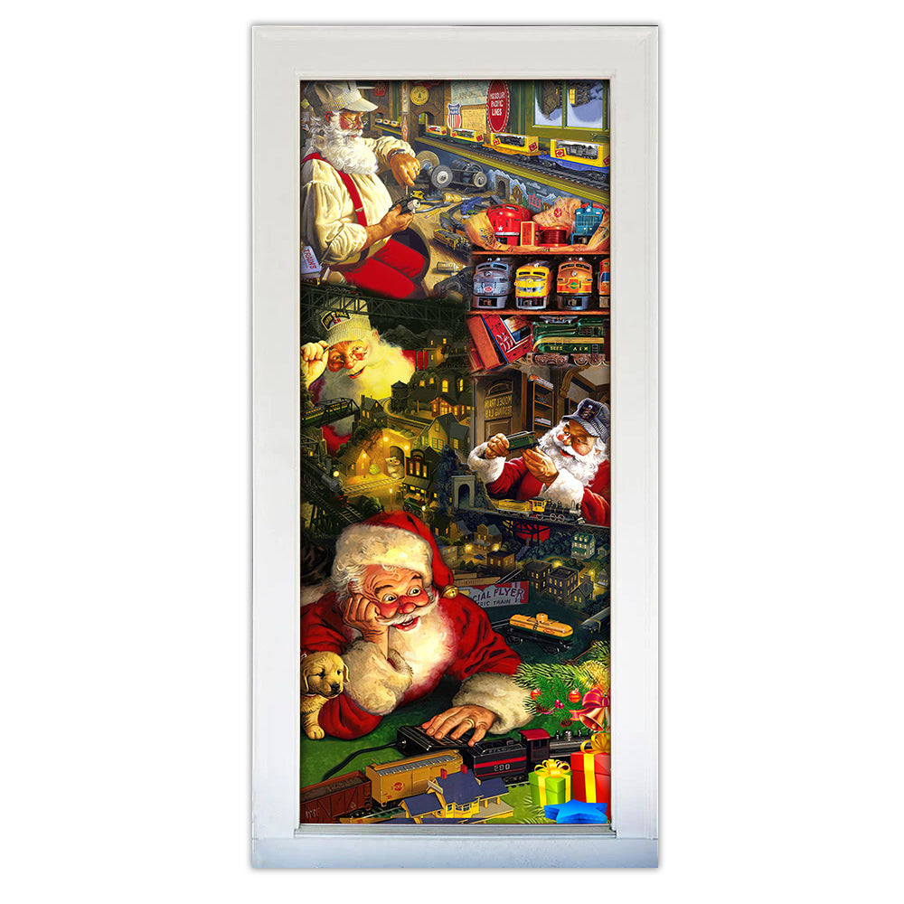 S (29.5''x78.7'') Christmas Mery Xmas Santa Toys Train Factory - Door Cover - Owls Matrix LTD