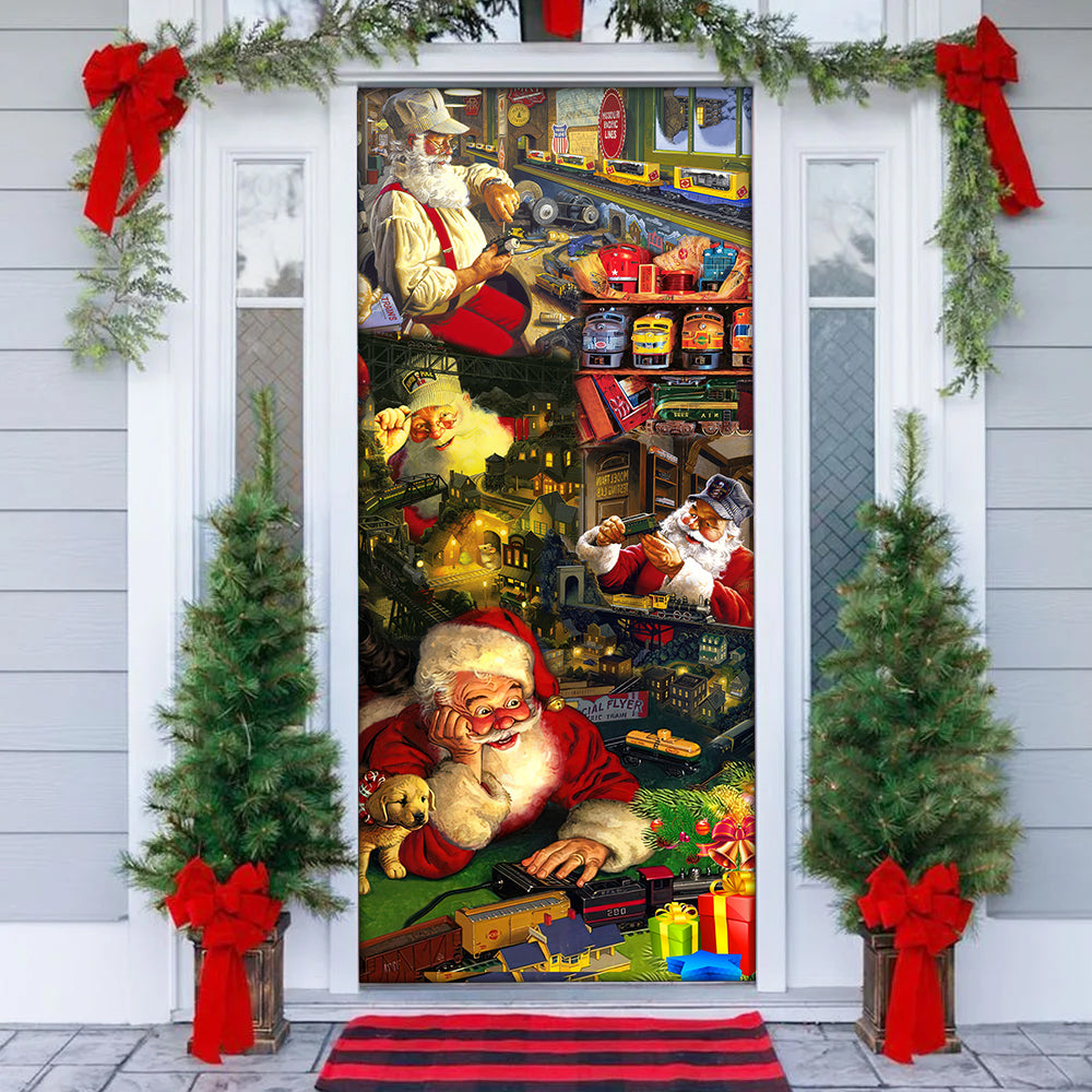Christmas Mery Xmas Santa Toys Train Factory - Door Cover - Owls Matrix LTD