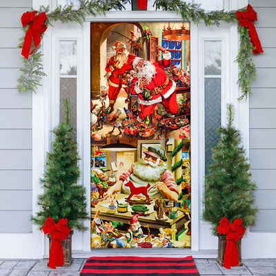 Christmas Santa's Toy Workshop - Door Cover - Owls Matrix LTD
