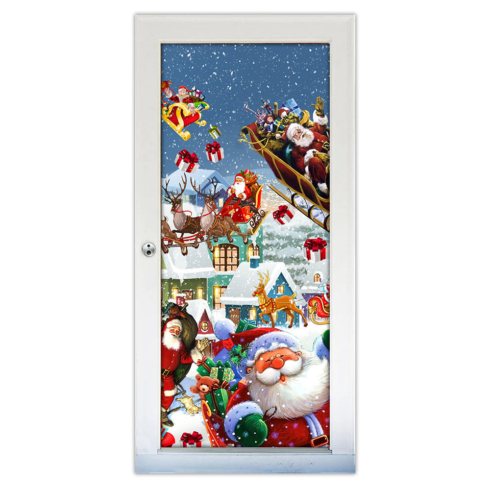 S (29.5''x78.7'') Christmas Say Hi From Santa's Sleigh - Door Cover - Owls Matrix LTD