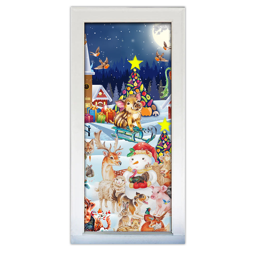 S (29.5''x78.7'') Christmas Happy Animals Farm Love - Door Cover - Owls Matrix LTD