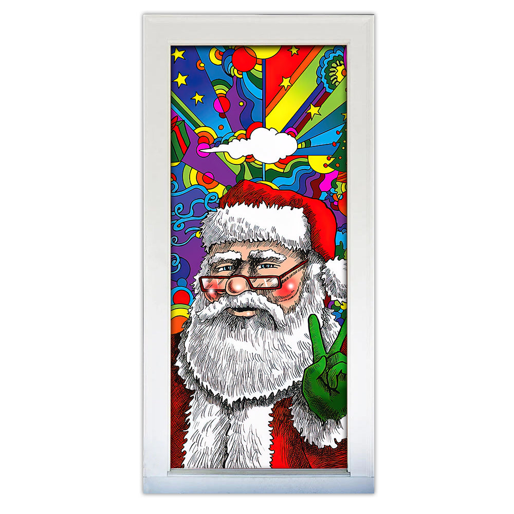 S (29.5''x78.7'') Hippie Santa Claus Christmas - Door Cover - Owls Matrix LTD