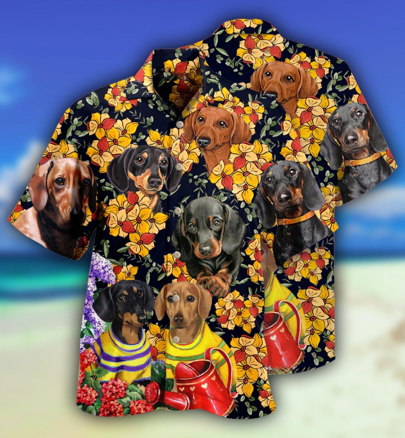 Dachshund And Flowers Black Style - Hawaiian Shirt - Owls Matrix LTD