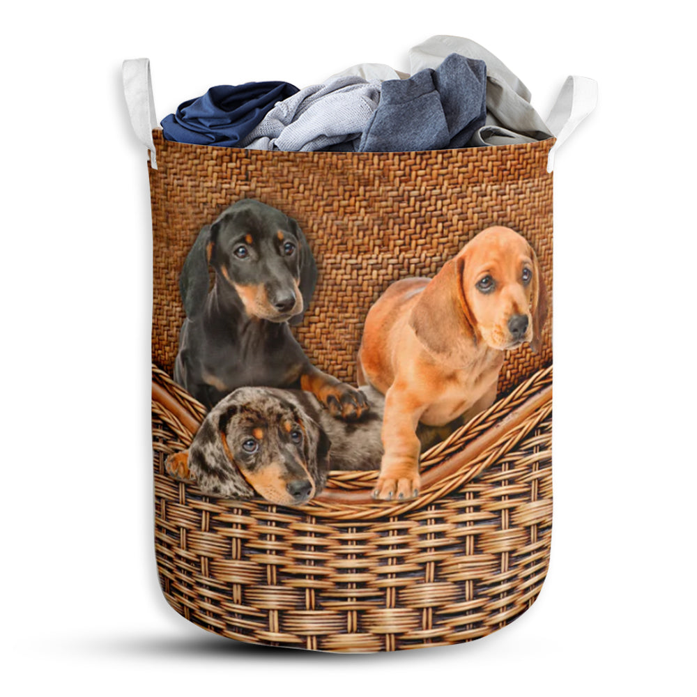 Dachshund Dog Rattan Teaxture - Laundry Basket - Owls Matrix LTD