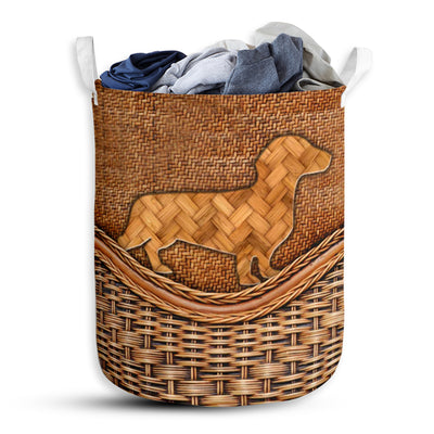 Dachshund Dog V2 Rattan Teaxture - Laundry Basket - Owls Matrix LTD
