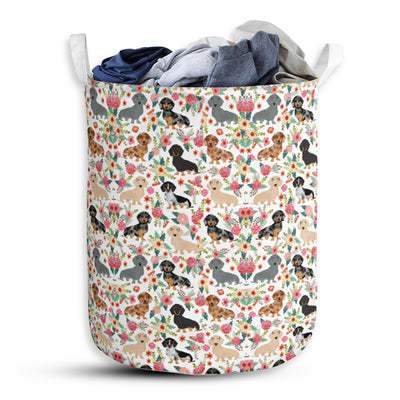Dachshund Flower Pattern - Laundry Basket - Owls Matrix LTD