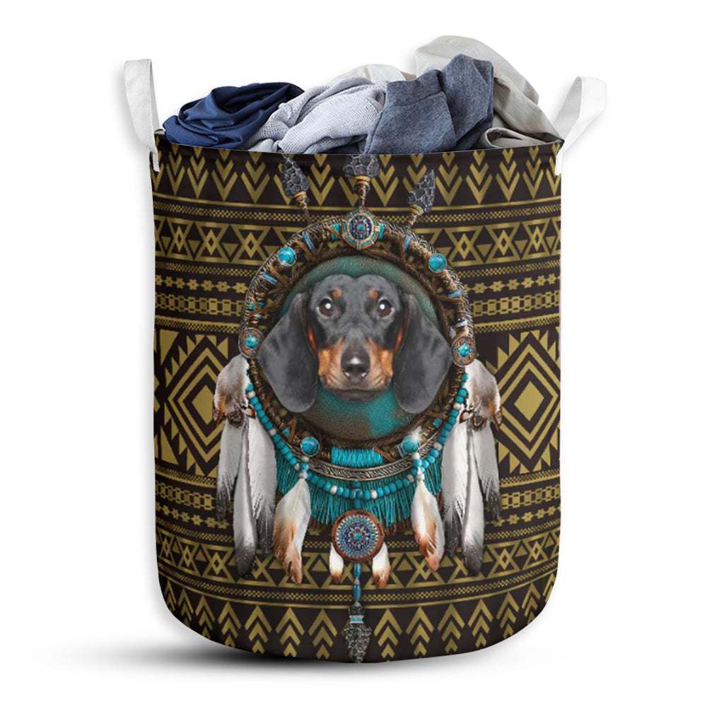 Dachshund Native American - Laundry Basket - Owls Matrix LTD