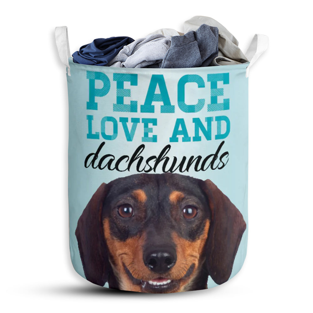 Dachshund Peace Love - Laundry Basket - Owls Matrix LTD