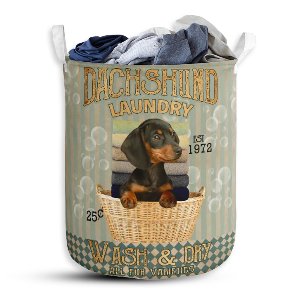 Dachshund Wash And Dry - Laundry Basket - Owls Matrix LTD