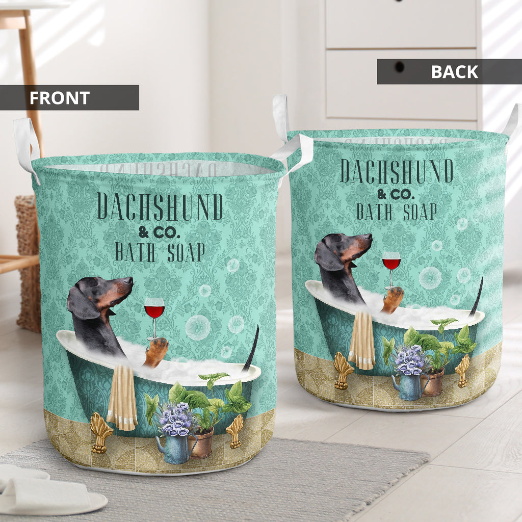 Dachshund And Bath Soap - Laundry Basket - Owls Matrix LTD