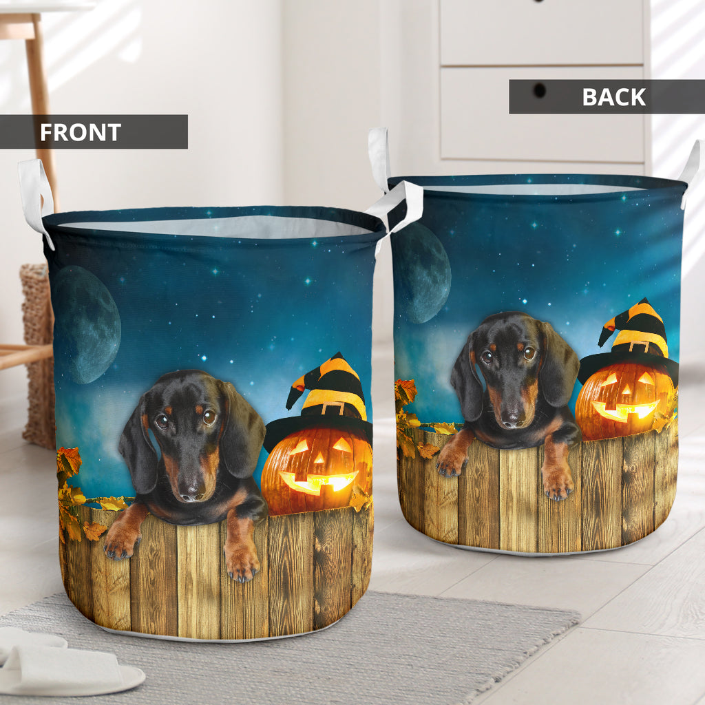 Dachshund And Pumpkin Halloween Night - Laundry Basket - Owls Matrix LTD