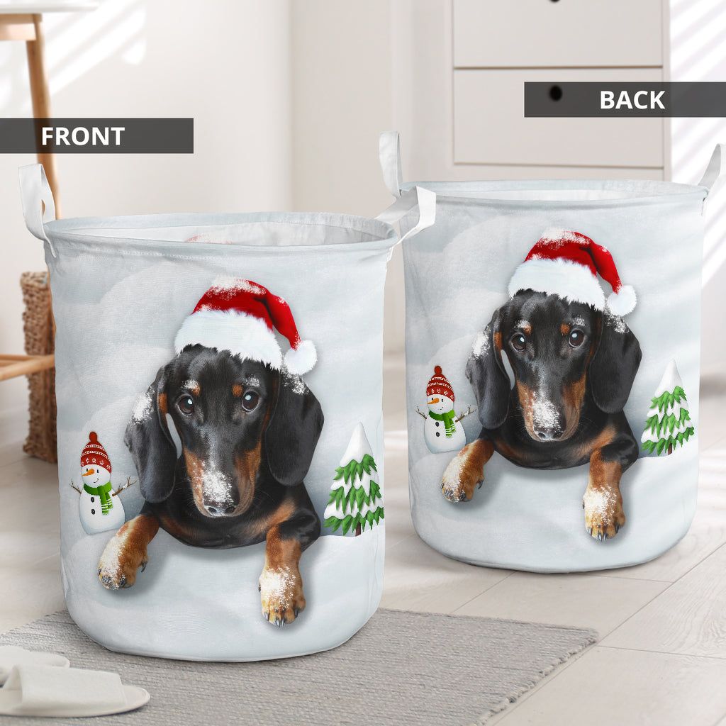 Dachshund And Snow Merry Christmas - Laundry Basket - Owls Matrix LTD