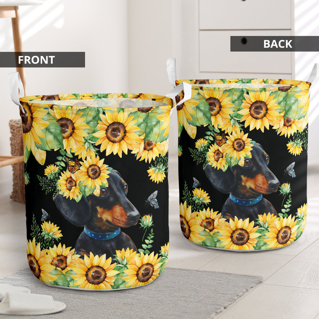 Dachshund And Sunflower - Laundry Basket - Owls Matrix LTD