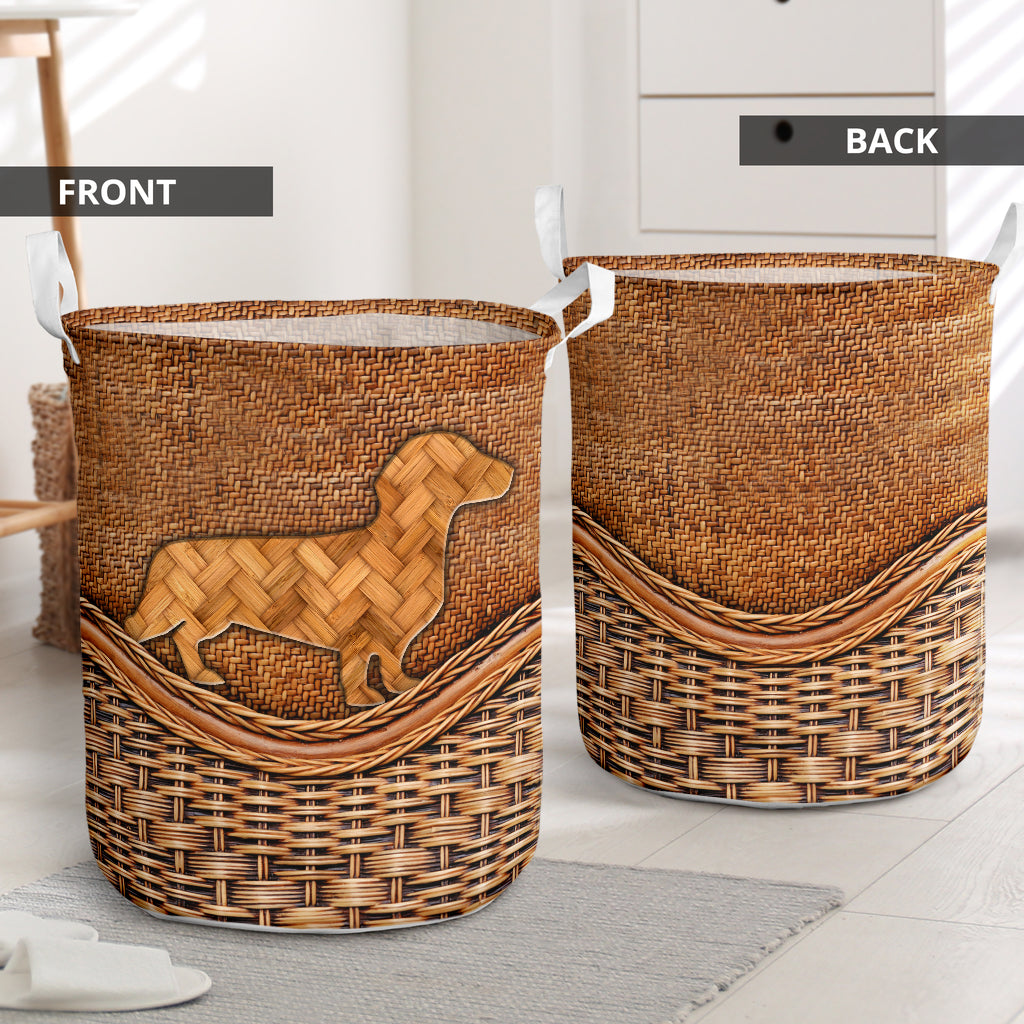 Dachshund Dog V2 Rattan Teaxture - Laundry Basket - Owls Matrix LTD